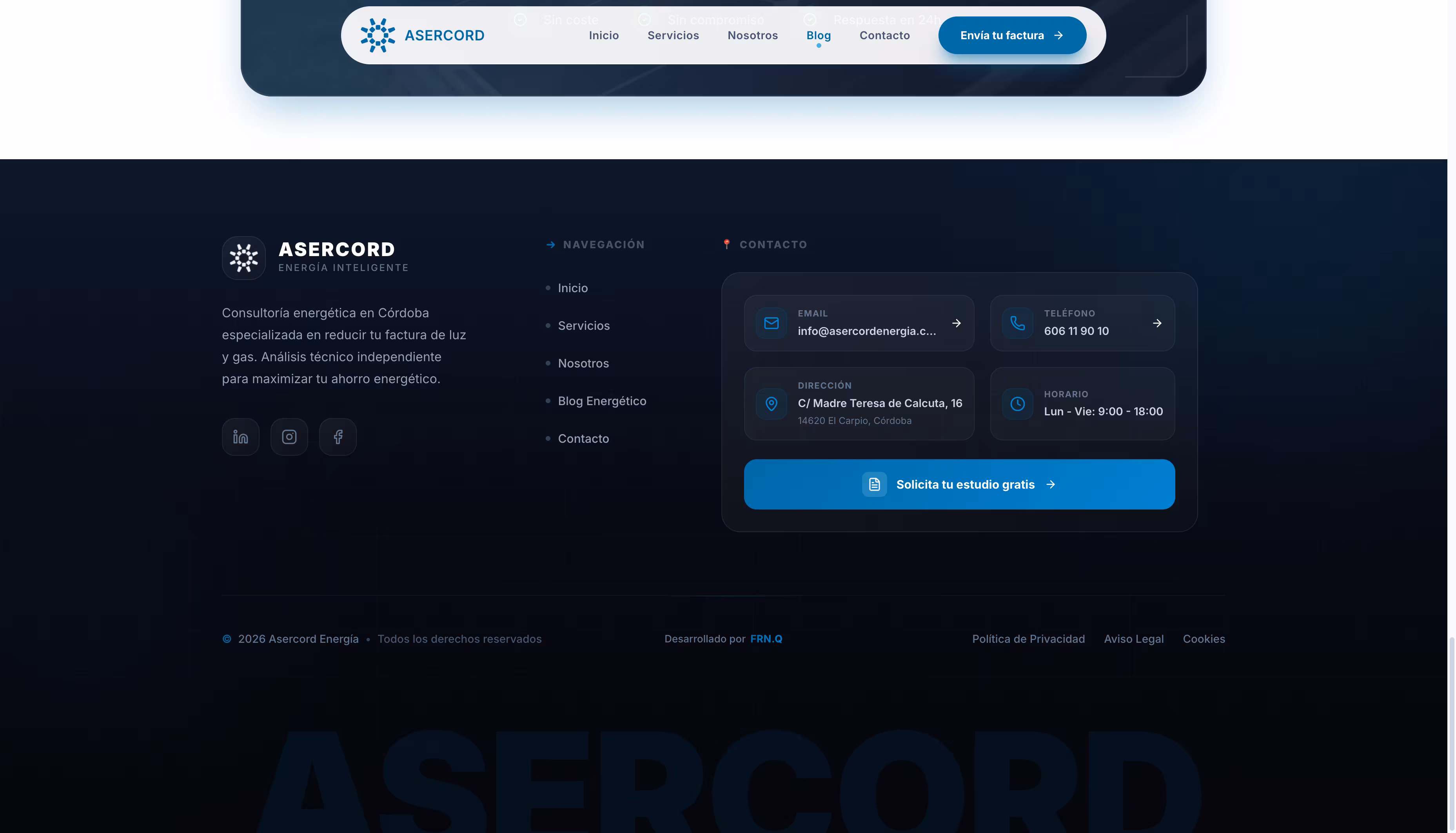Asercord Energía — llamada a la acción para el análisis gratuito